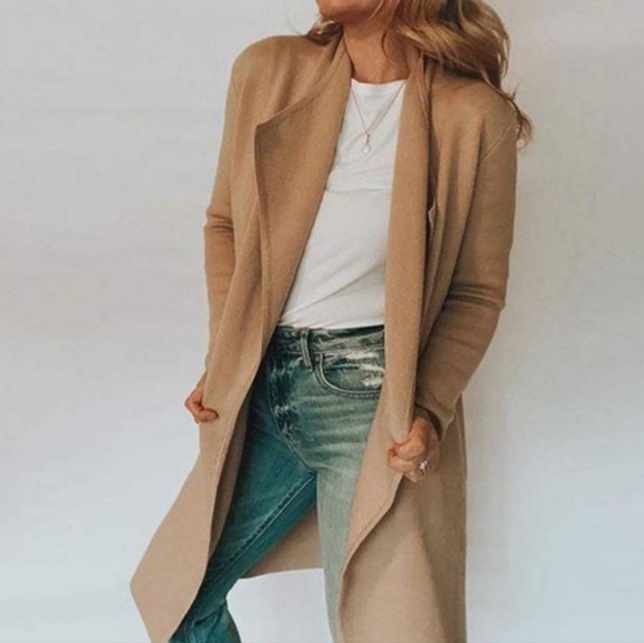 Chicwish Tan Open Front Knit Long Sleeve Coatigan Cardigan - Picture 2 of 6